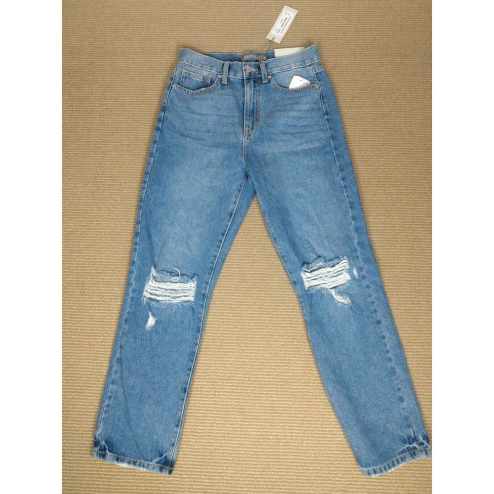 New Just USA Women's Size 4 Blue Distressed‎ High-Rise Mom Denim Jeans